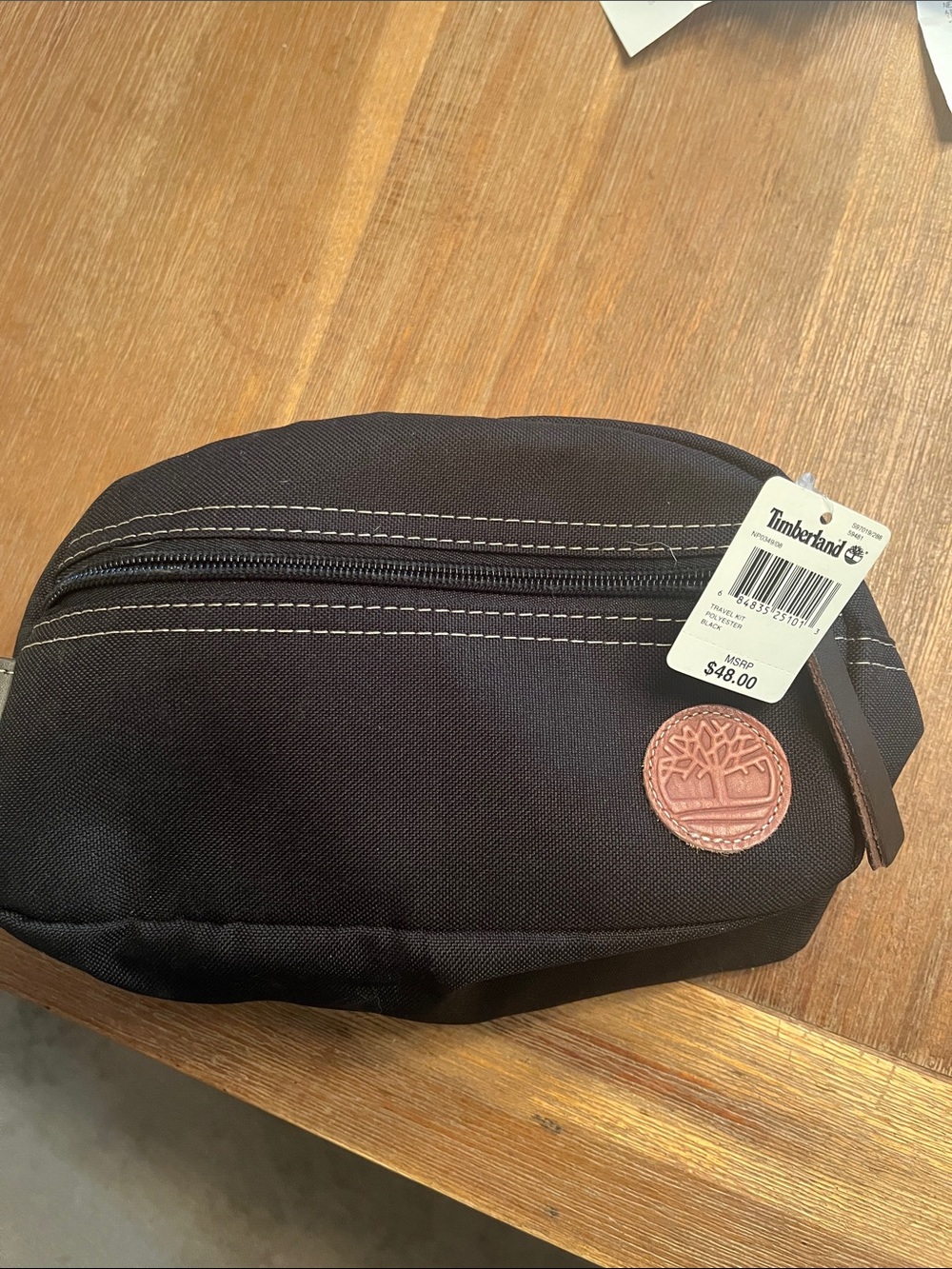 Timberland Black Men's Toiletry Bag with Leather Logo Patch